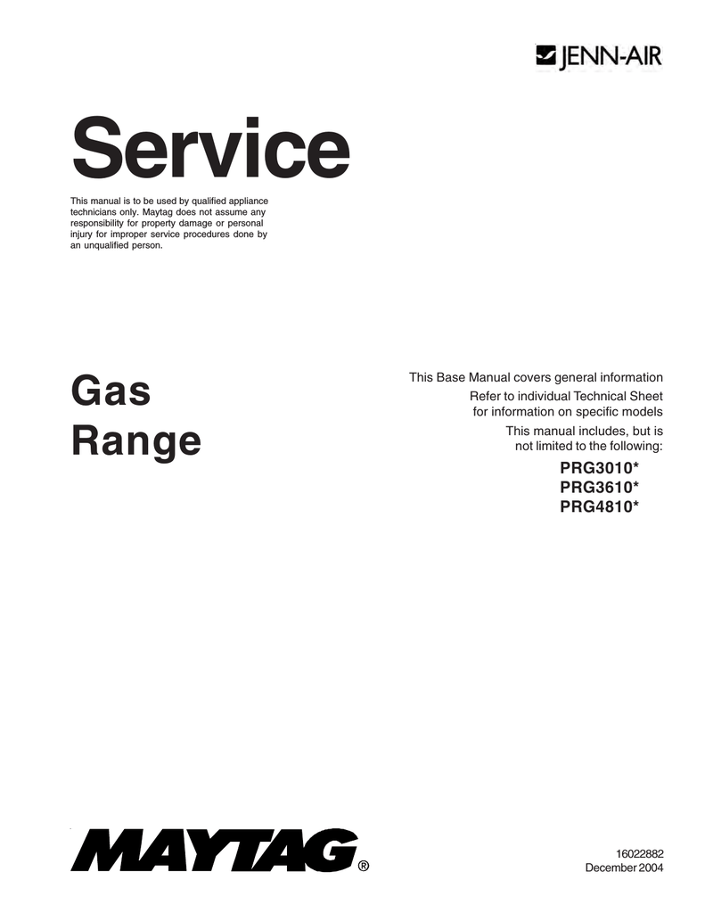 Maytag Jennair PRG3610 series Specifications Manualzz