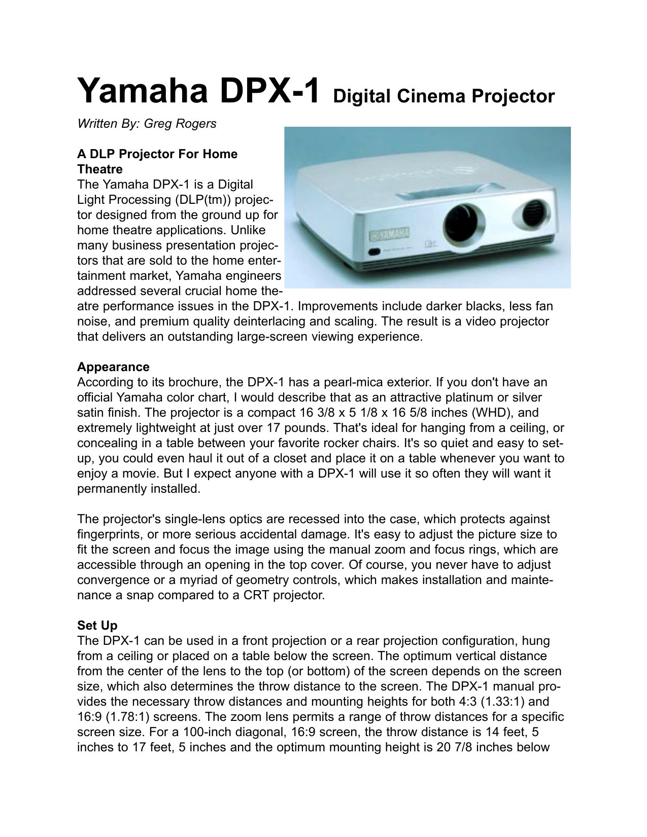 Yamaha Dpx 1 Xga Dlp Projector User Manual Manualzz