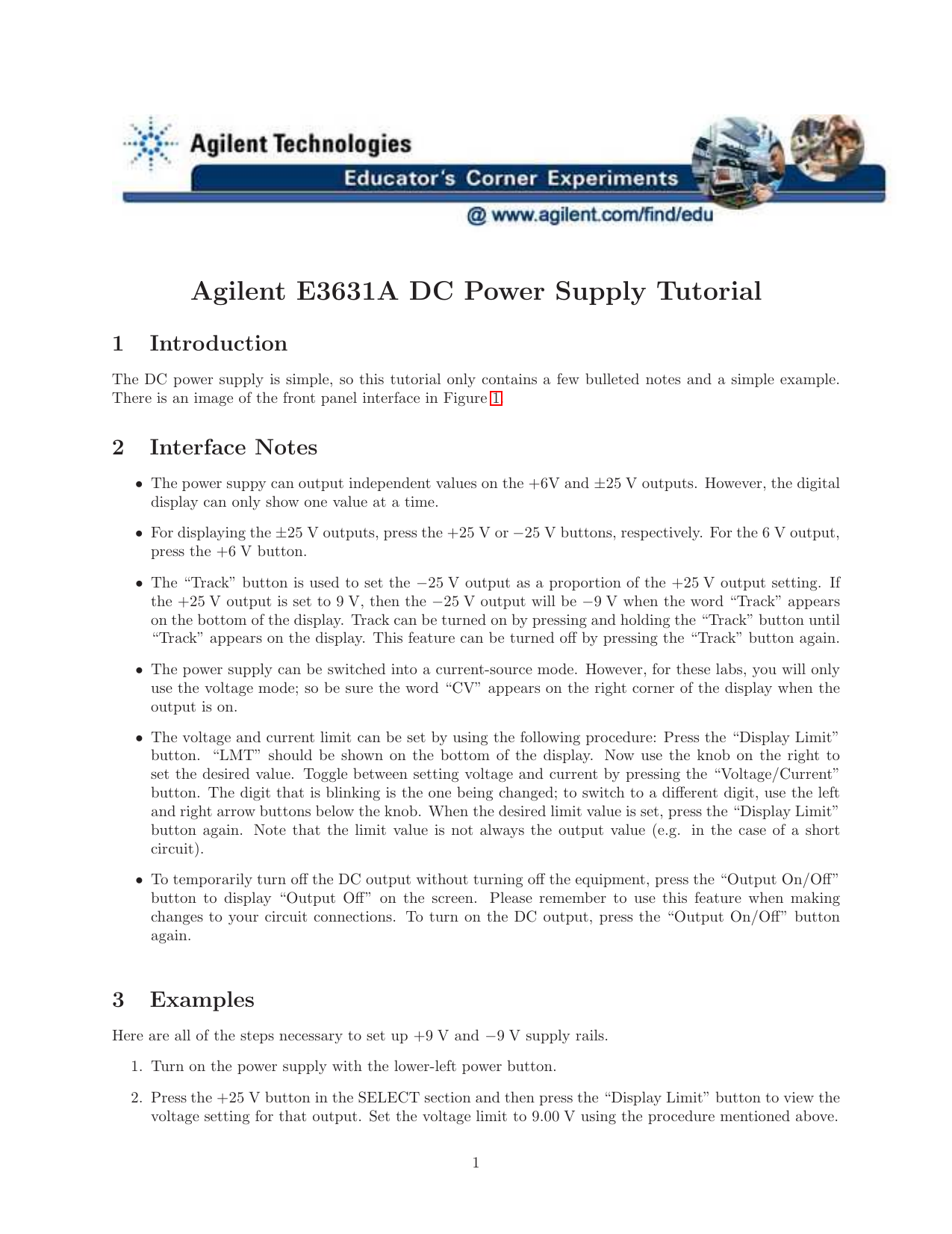 Agilent Technologies User manual Agilent E3631A DC Power Supply
