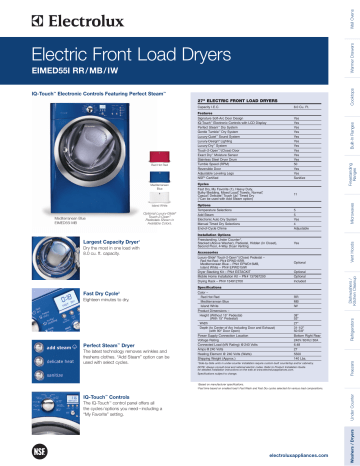 User manual | Electrolux Eimed55irr Quick Specs | Manualzz