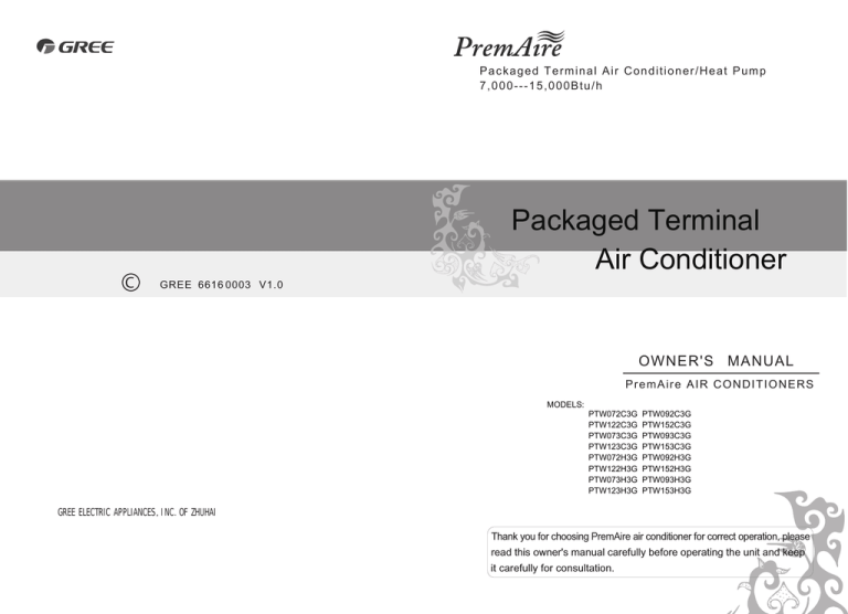PremAire PTW153C3G Owner`s manual | Manualzz