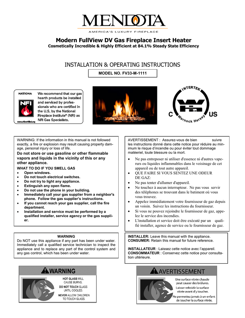Mendota FV33-M-1111 Operating instructions | Manualzz
