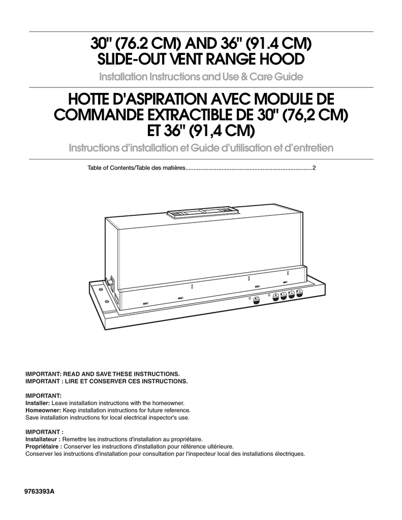 Whirlpool SlideOut Range Hood Use & care guide Manualzz