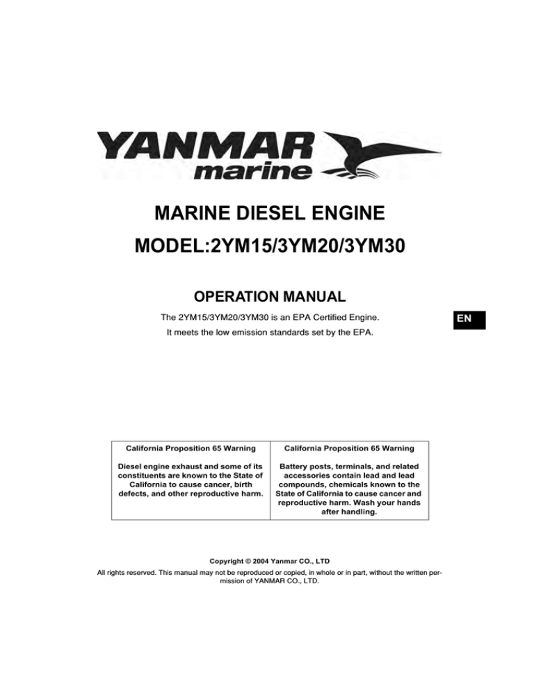 Yanmar 3YM30E Specifications Manualzz