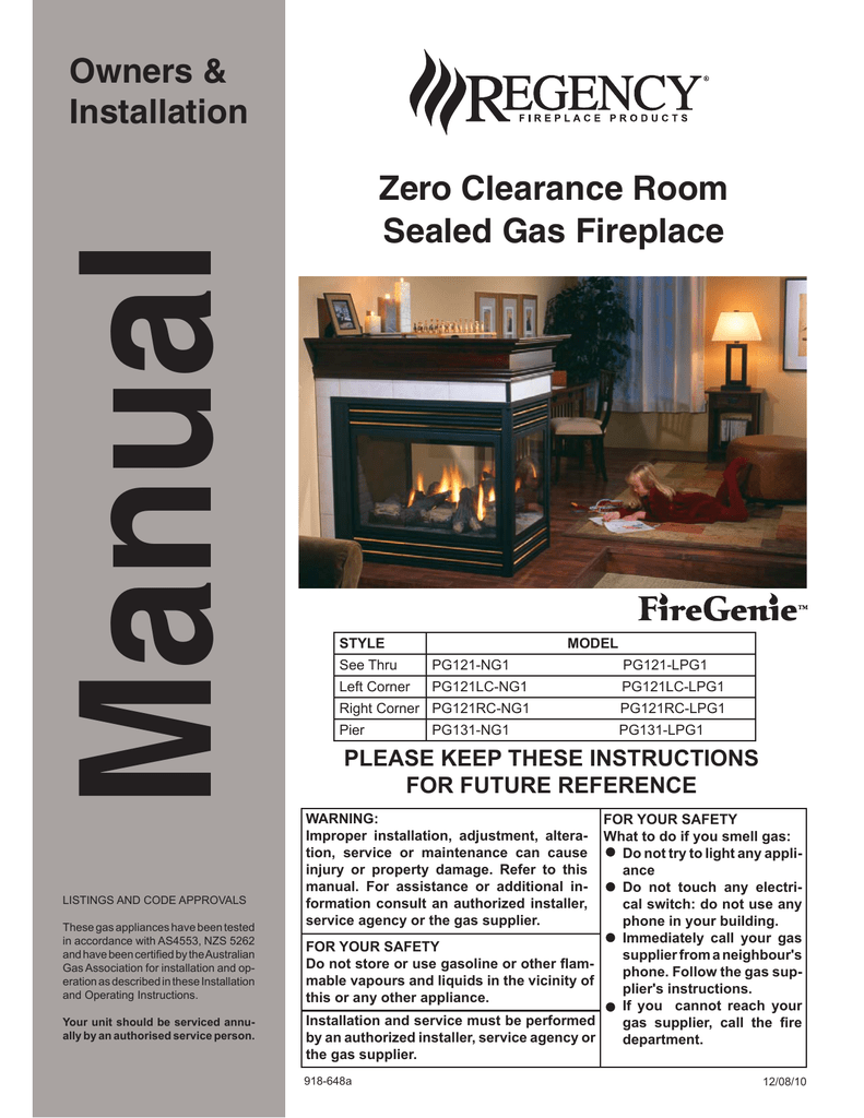 Regency Fg39 Lpg1 Operating Instructions Manualzz Com