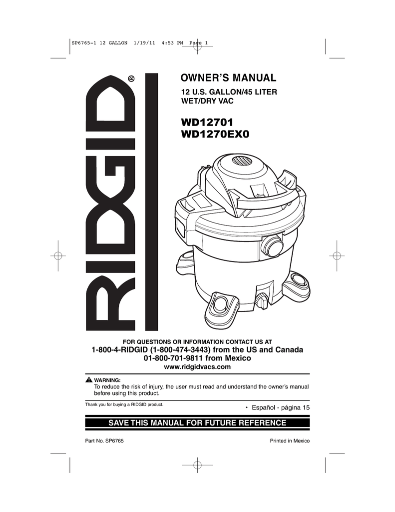 RIDGID WD12701 Owner's manual | Manualzz