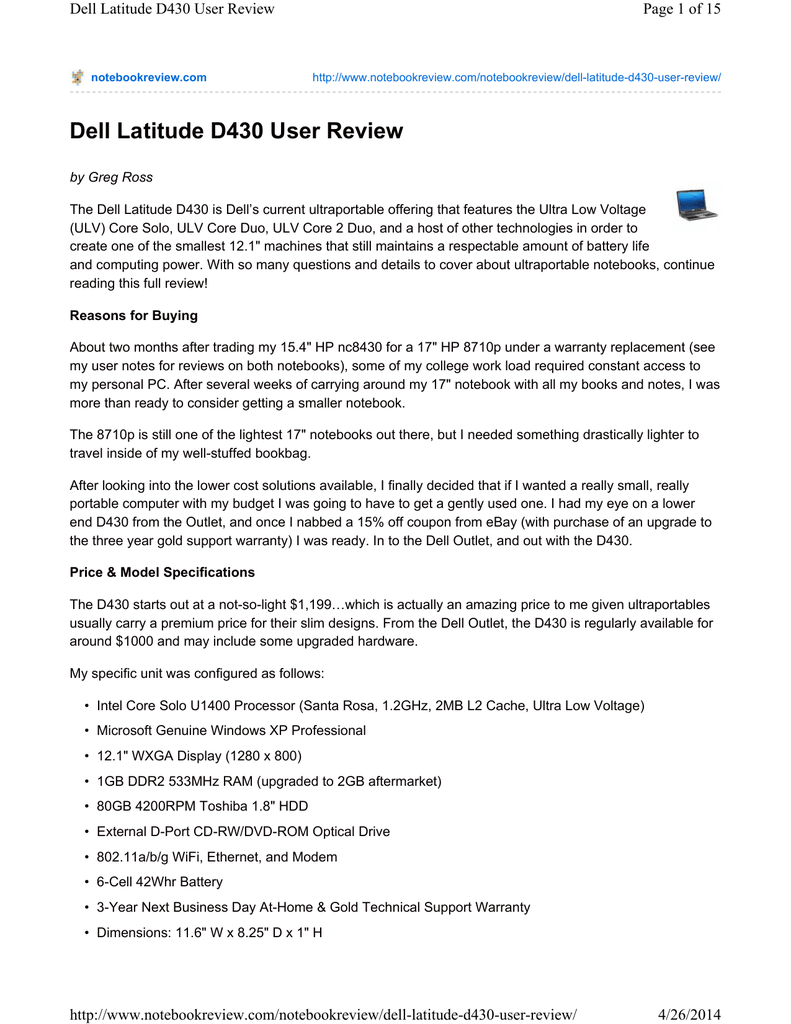 Dell Latitude D430 Specifications Manualzz