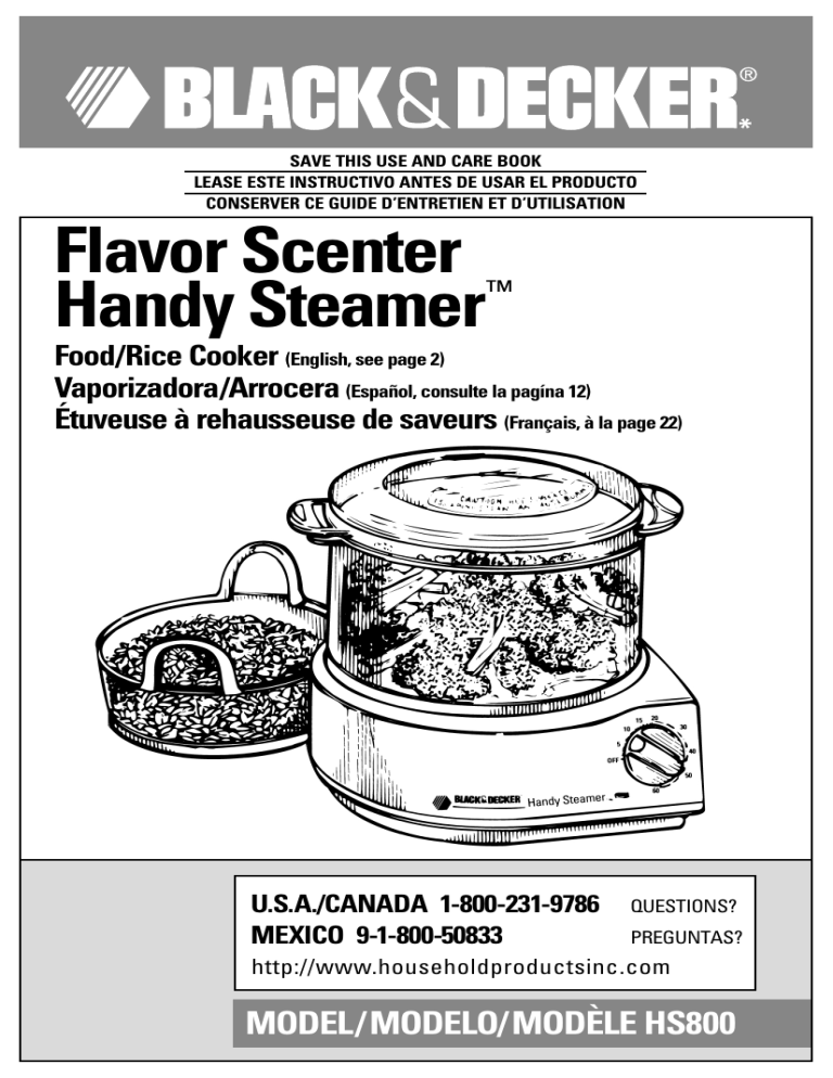 Black & Decker 297046, HS800, Flavor Scenter Handy Steamer HS800 User