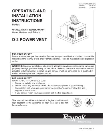 Raypak Power Vent D2 Specifications | Manualzz