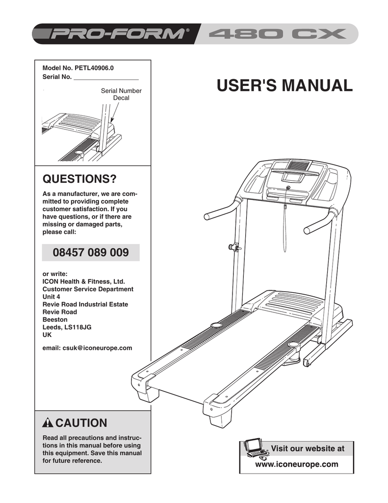 Proform 650 treadmill discount manual