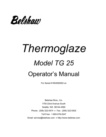 User manual | Belshaw Brothers TG 50 Operator`s manual | Manualzz