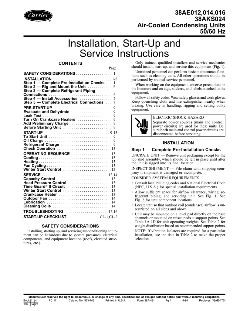 Carrier 38AE012 Specifications Manualzz