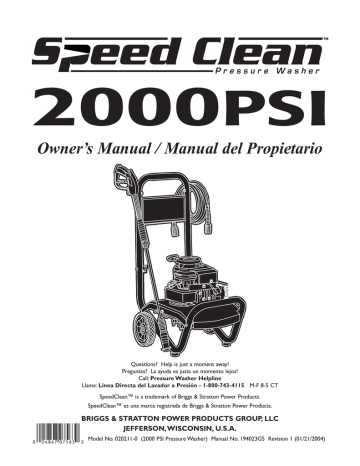 Briggs & Stratton SPEED CLEAN 020211-0 Owner`s manual | Manualzz