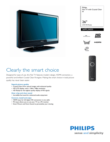 Philips 26PFL3403S Flat Panel Television User manual | Manualzz