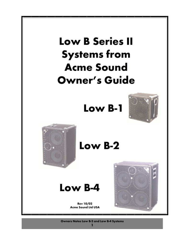 Acme Sound Low B 4 Owner S Manual Manualzz