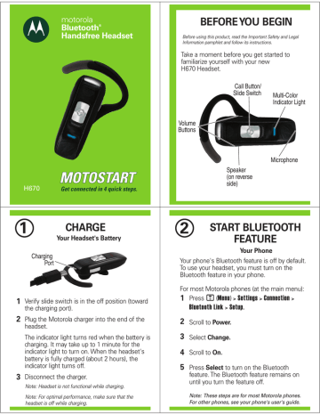 Motorola H670 Headset Over the ear User s guide Manualzz