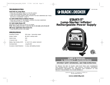 Black & Decker 300 AMP JUMP-STARTER/INFLATOR Specifications | Manualzz