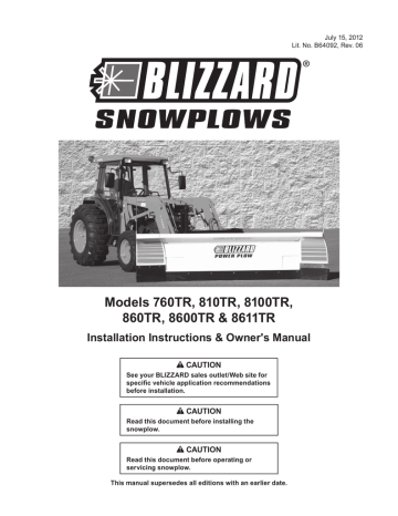 BLIZZARD SPEEDWING 760TR, 860TR, 8600TR, POWER PLOW 810TR, 8100TR ...