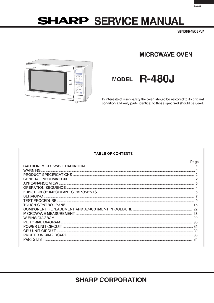 Sharp R 480j Service Manual Manualzz