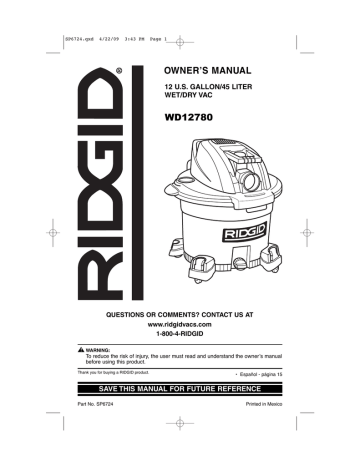 RIDGID WD12780 Owner's manual | Manualzz