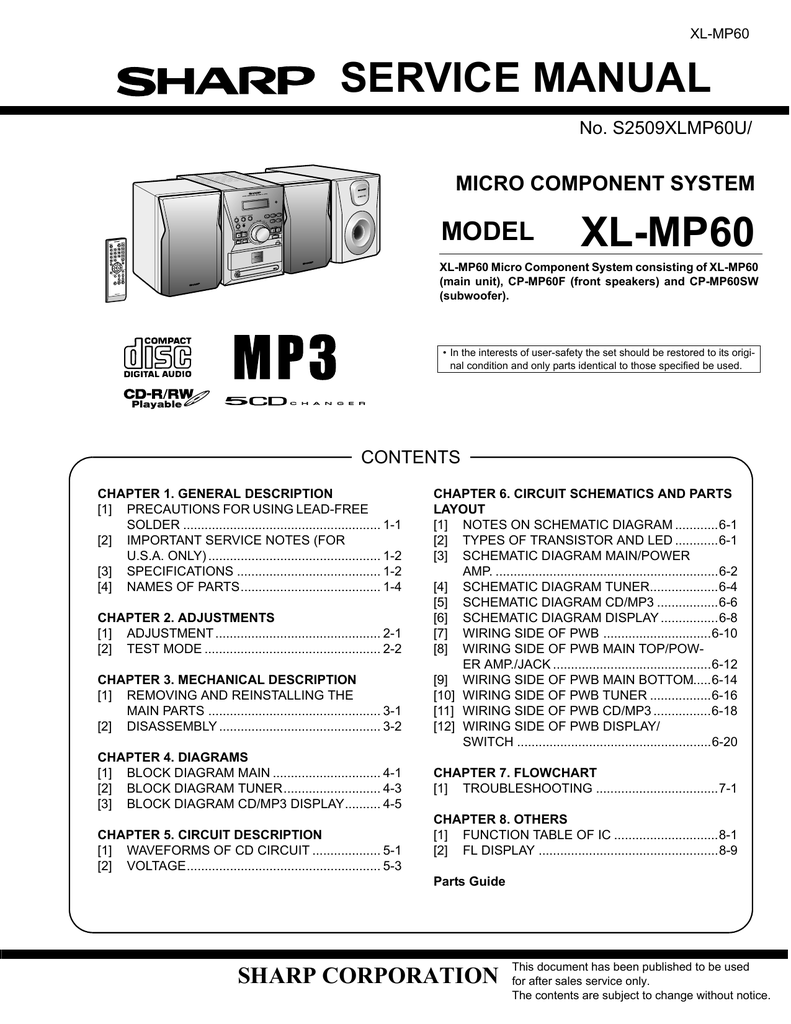 Sharp Xl Mp60 Service Manual Manualzz