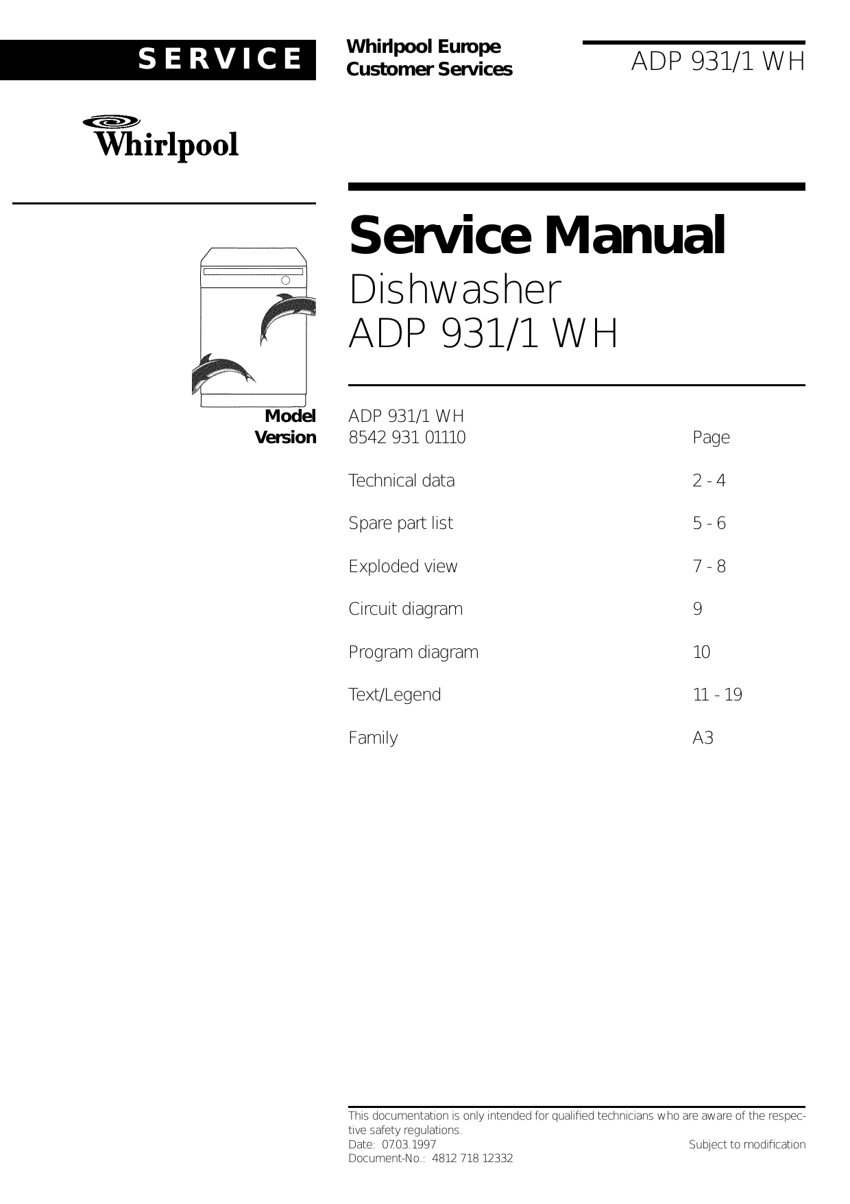 Whirlpool cheap adp 931