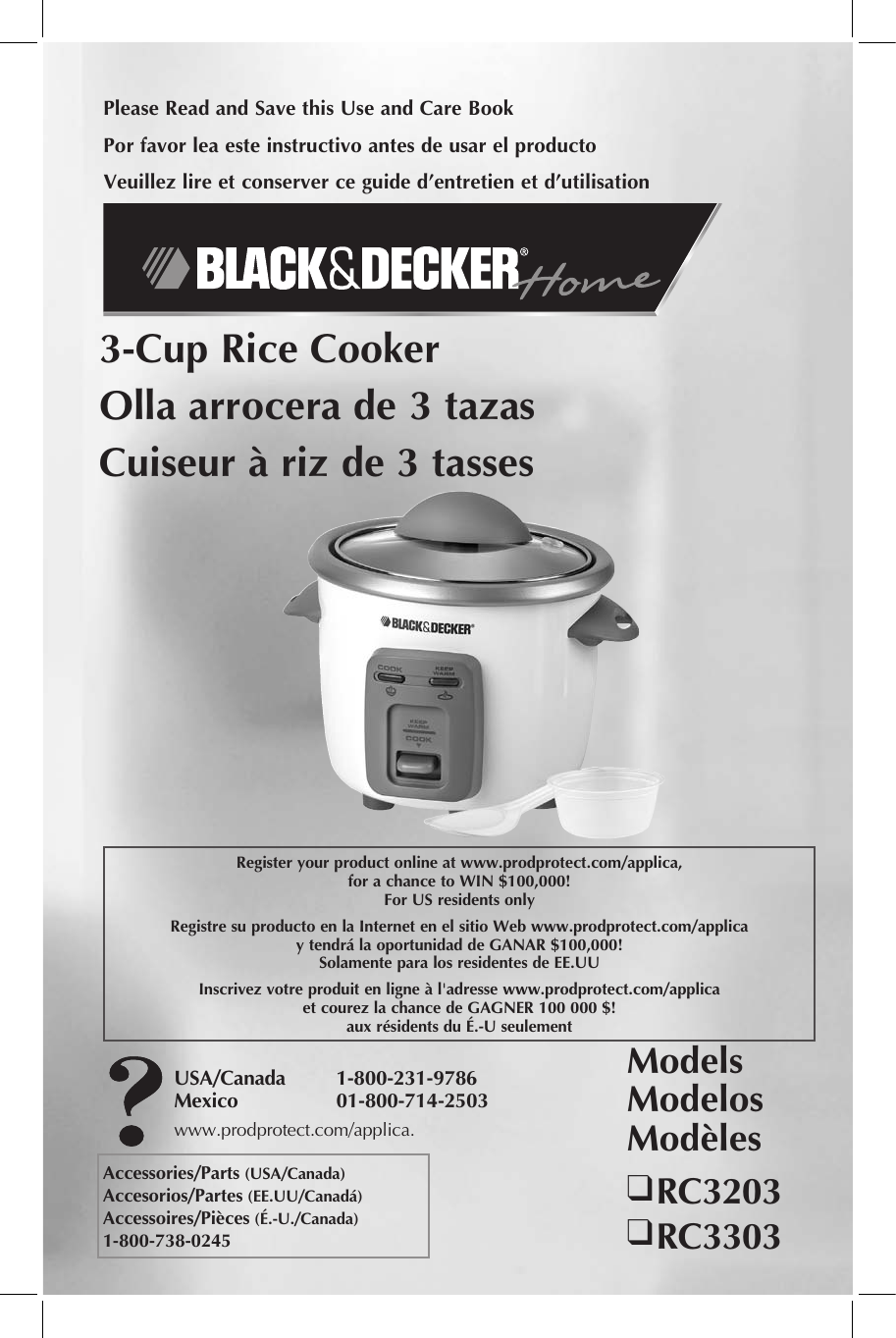 Black and Decker Appliances RC3203 3 CUP RICE COOKER Use and Care