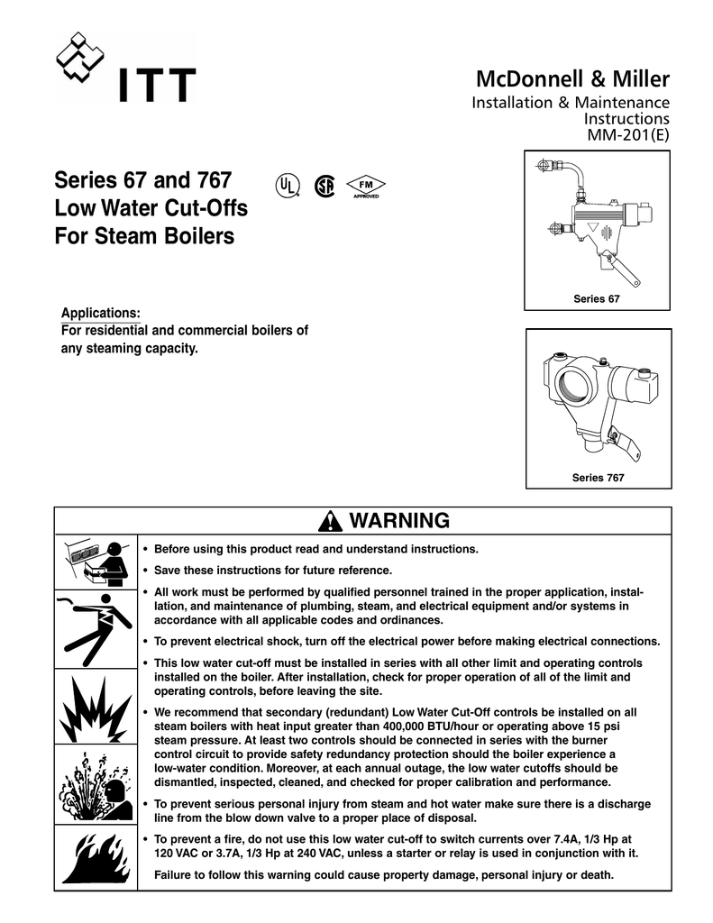 Series 67 And 767 Low Water Cut Offs For Steam Boilers Mcdonnell