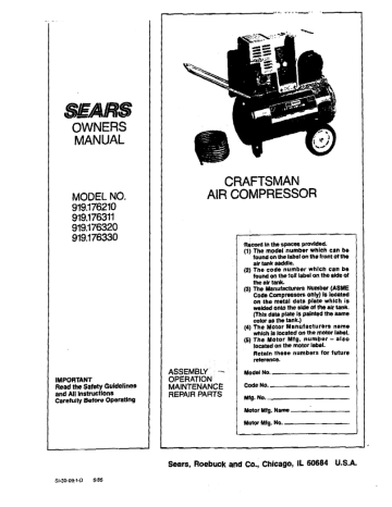 Craftsman Air Compressor Model 919 Wiring Diagram - IOT Wiring Diagram