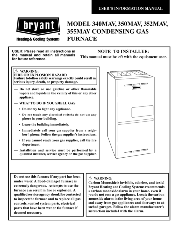 Bryant 352MAV Operating instructions | Manualzz