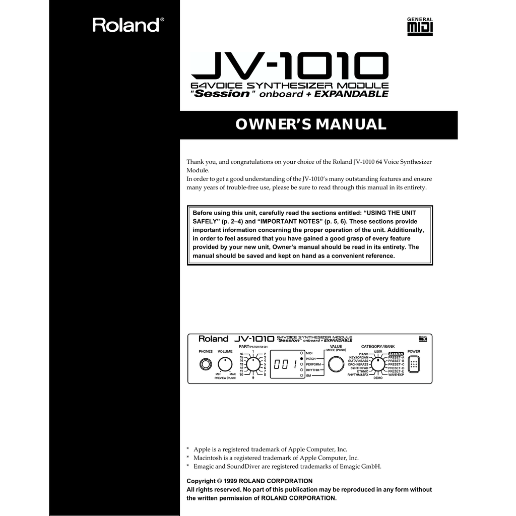 Roland Jv 1010 Owner S Manual Manualzz