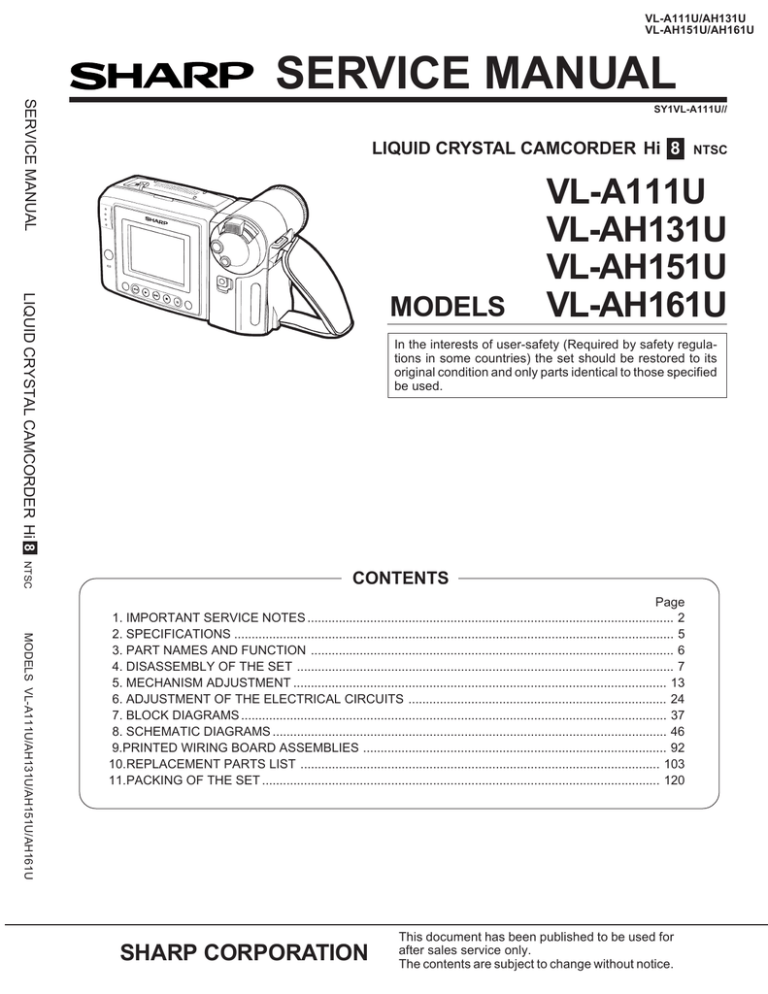 Sharp Vl Ah30uc Service Manual Manualzz