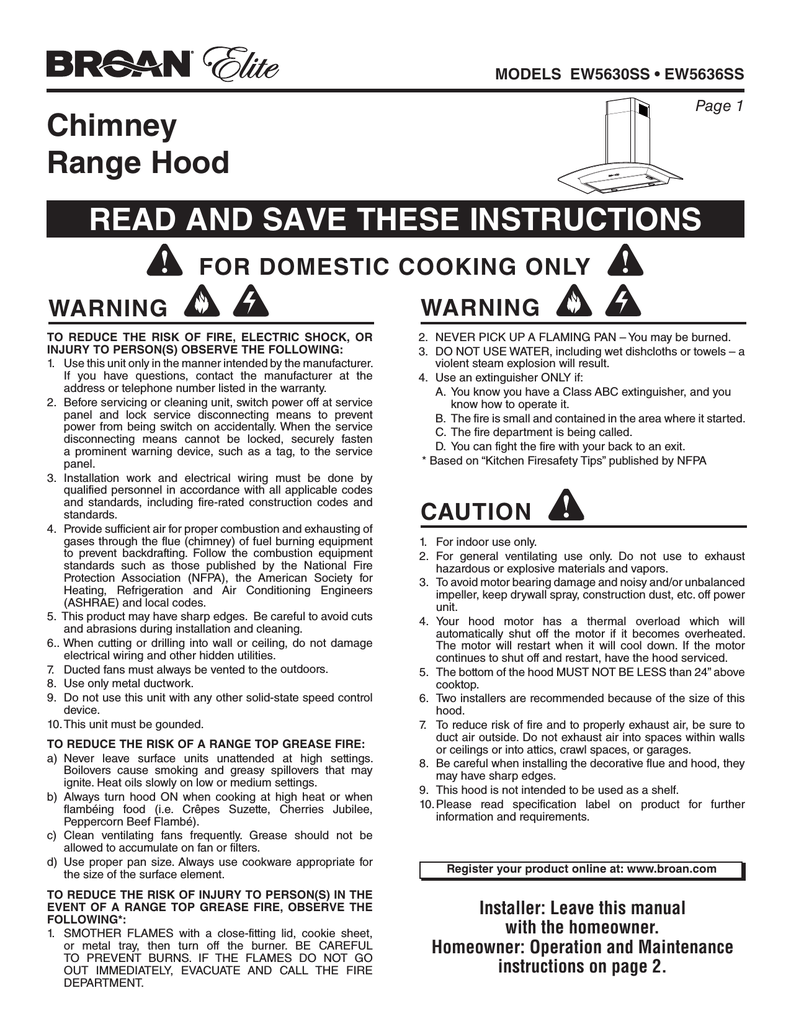 Broan ELITE EW5630SS Installation manual Manualzz