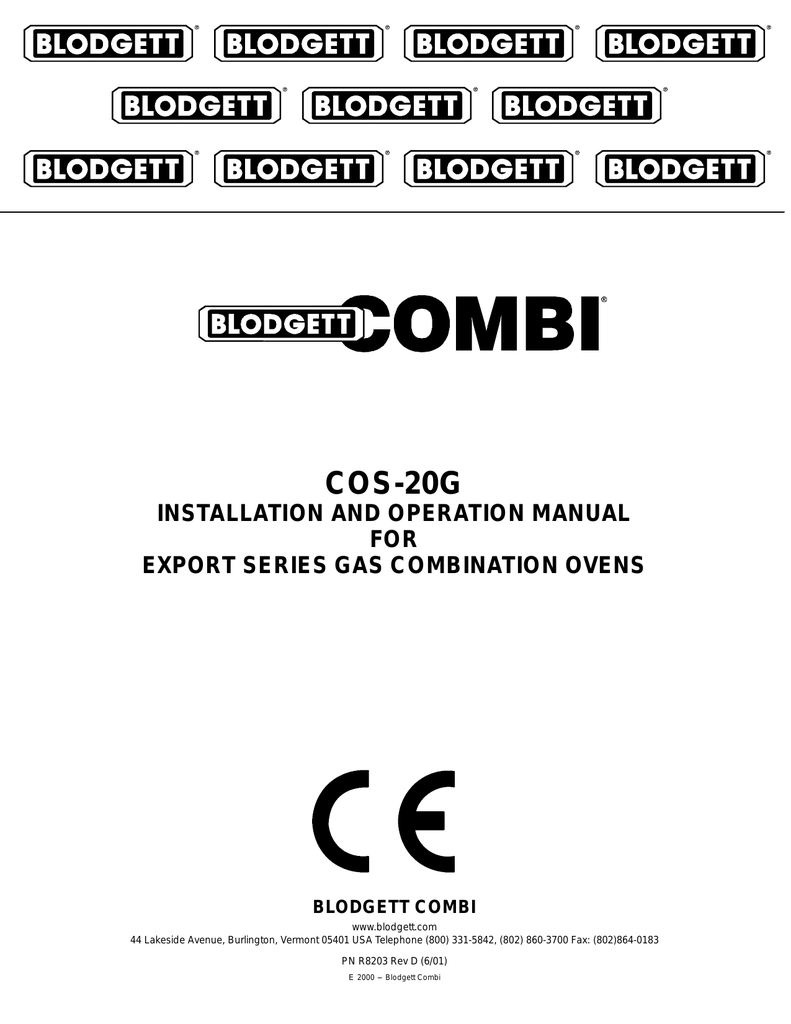 Blodgett Combi Cos 20g Operating Instructions Manualzz