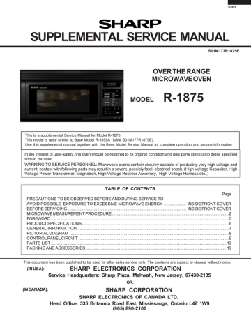 Sharp R 1875 Service Manual Manualzz