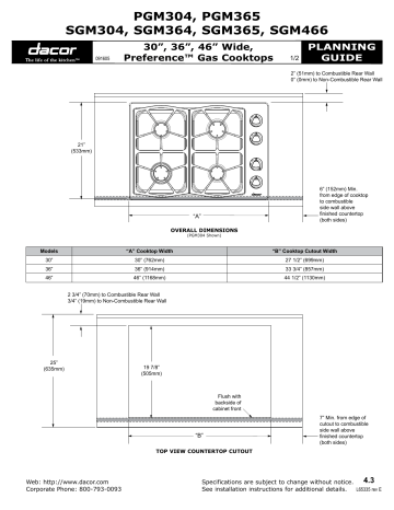 Dacor SGM365SH Gas Cooktop Installation instructions | Manualzz