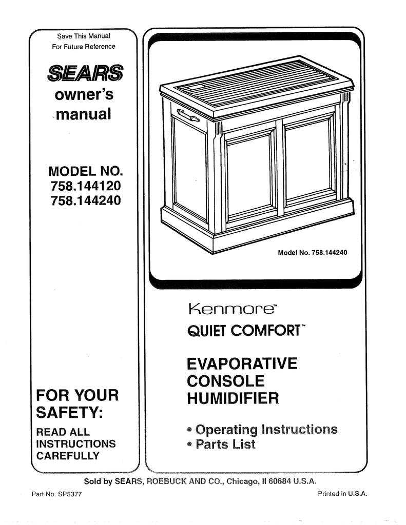 Sears Kenmore Quiet Comfort 758 144120 Owner S Manual Manualzz