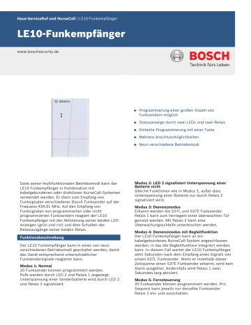 Benutzerhandbuch | Bosch LE10-Funkempfänger | Manualzz