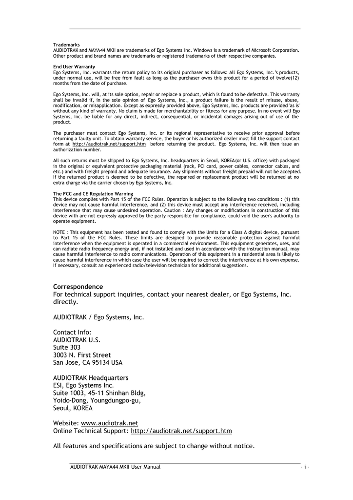 Esi Audiotrak Maya Ex5 Ce Instruction Manual Manualzz