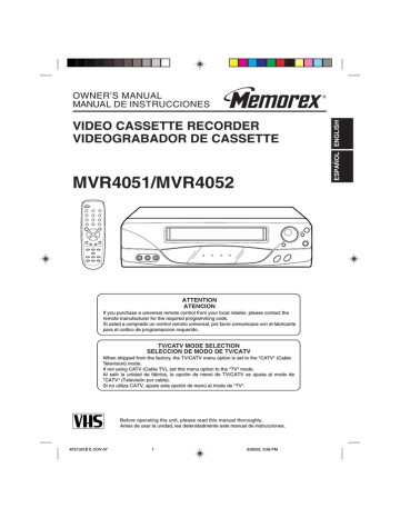 Memorex MVR4051/MVR4052 Owner`s manual | Manualzz