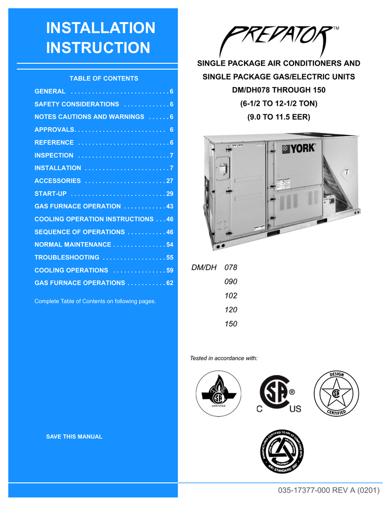 York DM150 Specifications Manualzz