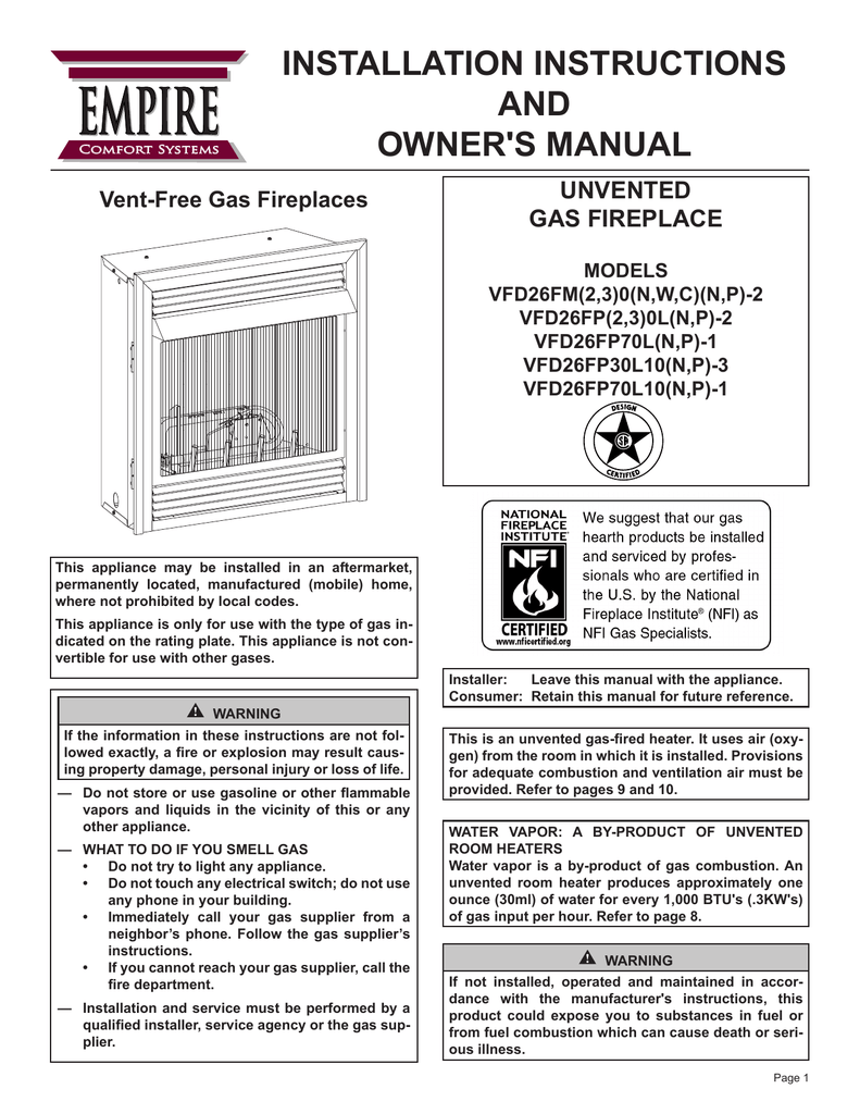 Empire Vfd26fp30l10 Series Owner S Manual Manualzz Com