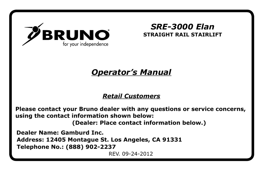 Bruno SRE-3000 Elan Operator`s manual | Manualzz