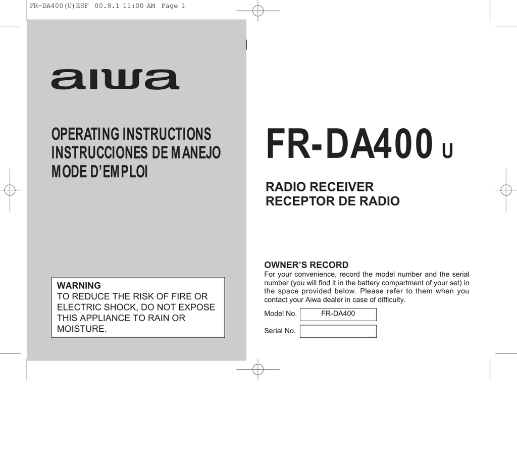 Aiwa Fr A255u Operating Instructions Manualzz