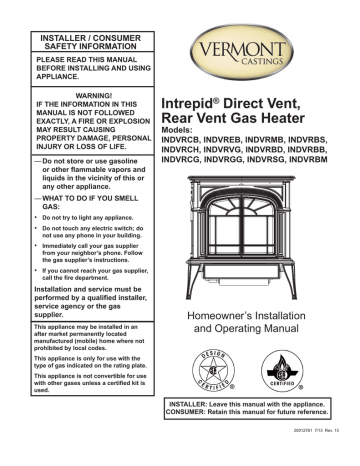 Vermont Castings Intrepid INDVRBD Homeowner's Installation And Operating Manual | Manualzz