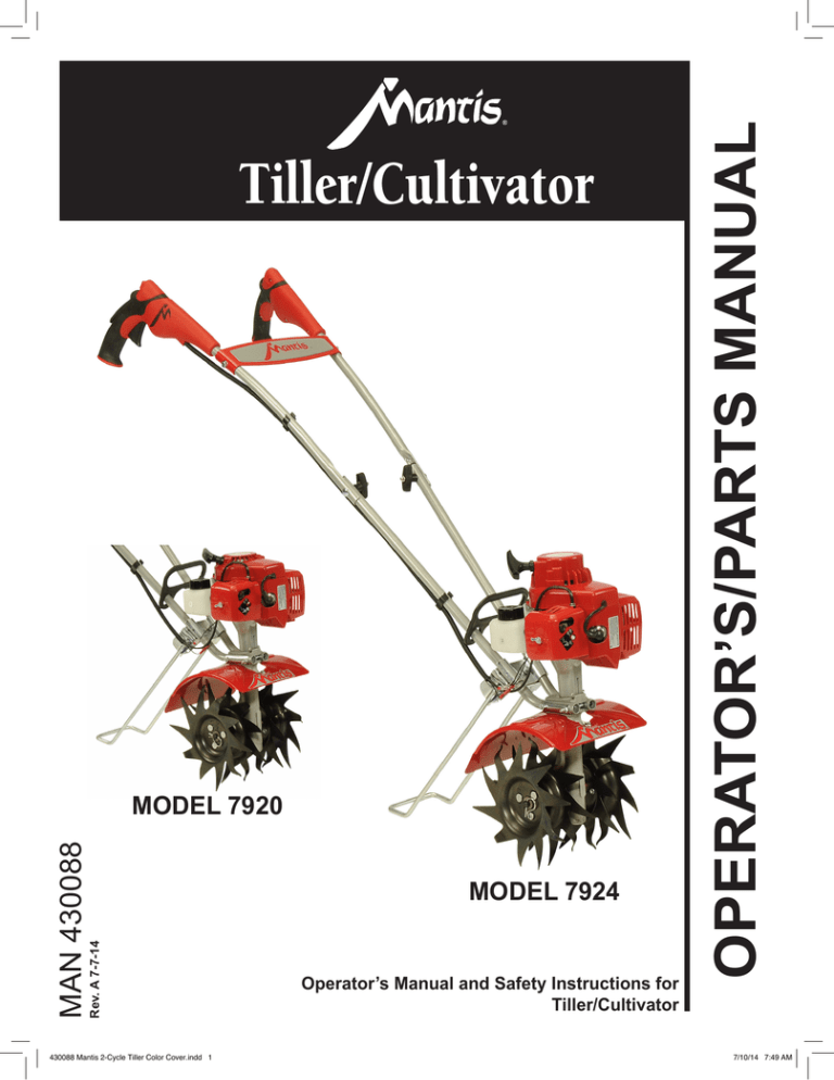 Mantis Tiller/Cultivator Operator`s manual | Manualzz