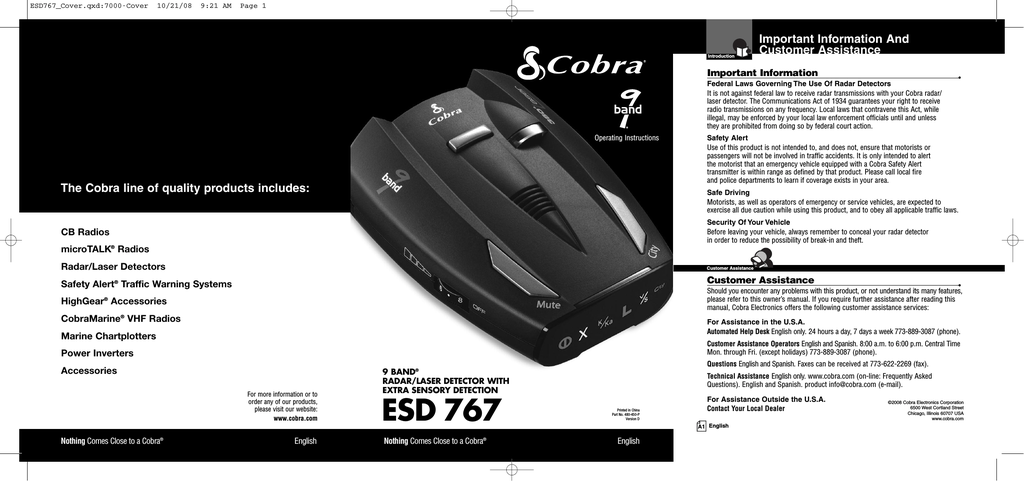 Cobra 9 Band Esd 767 Operating Instructions Manualzz