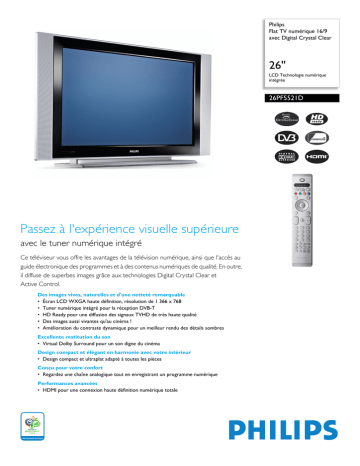 Philips | 26PF5521D/12 | Manuel utilisateur | Leaflet 26PF5521D_12 Released France (French | Manualzz