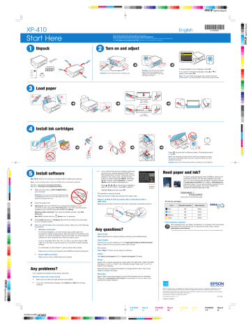 Epson XP-410, 410 Guide d'installation | Manualzz