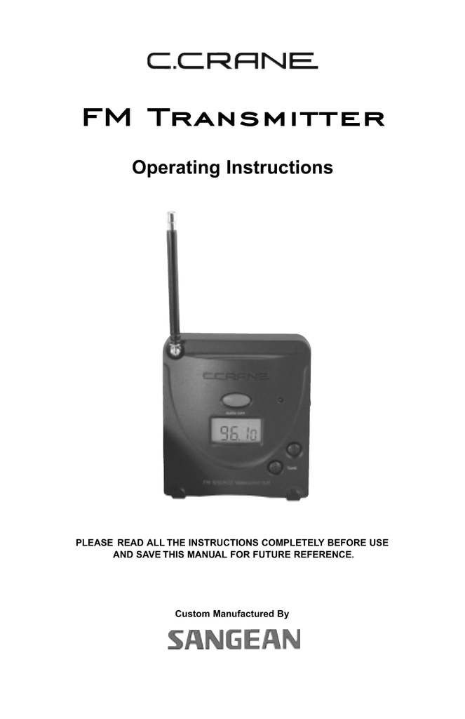 C. Crane FM Transmitter Operating instructions Manualzz